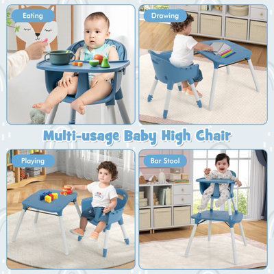 Costway 5-in-1 Convertible Baby Highchair Infant Dining Chair w/5-point Harness Tray Toddlers