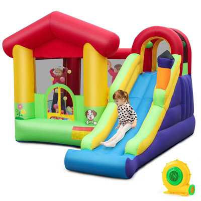 COSTWAY 5-in-1 Inflatable Bounce House Kids Inflatable Castle w/ Long Slide