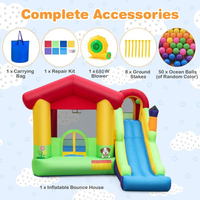 COSTWAY 5-in-1 Inflatable Bounce House Kids Inflatable Castle w/ Long Slide