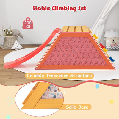 COSTWAY 5-in-1 Jungle Gym Wooden Indoor Rock Climbing Wall & Rope Wall ...