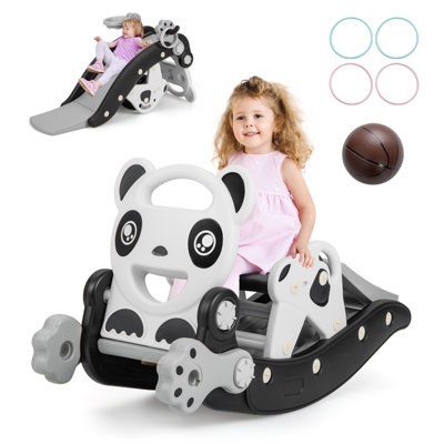 Costway 5-in-1 Kids Rocking Horse & Slide Set Basketball & Ring Game ...