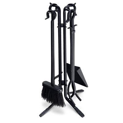 Costway 5 PCS Companion Set Black Fireside Fire Tools Fireside Accessories Iron Set