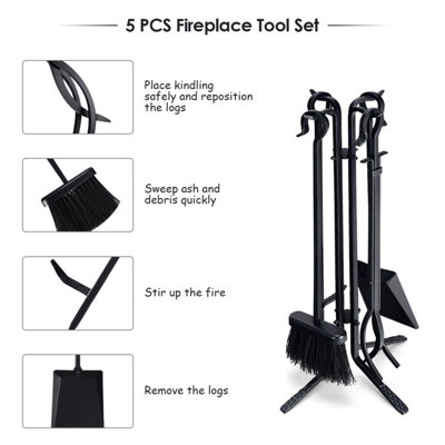 Costway 5 PCS Companion Set Black Fireside Fire Tools Fireside ...