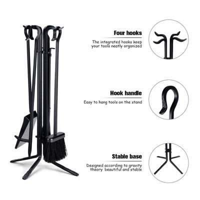 Costway 5 PCS Companion Set Black Fireside Fire Tools Fireside Accessories Iron Set - 5