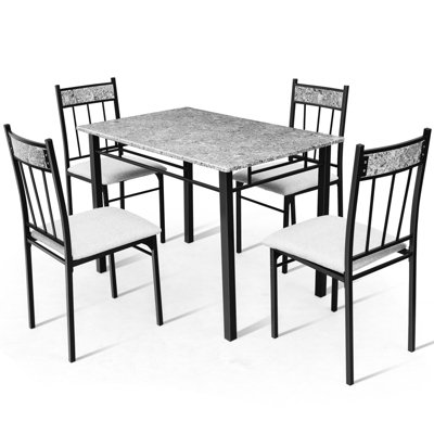 COSTWAY 5 PCS Dining Set Modern Kitchen Table w/ Marble Top & 4 Padded Chairs