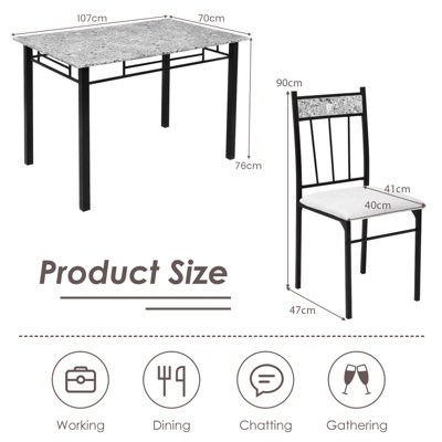 COSTWAY 5 PCS Dining Set Modern Kitchen Table w/ Marble Top & 4 Padded ...