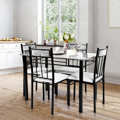 COSTWAY 5 PCS Dining Set Modern Kitchen Table w/ Marble Top & 4 Padded ...