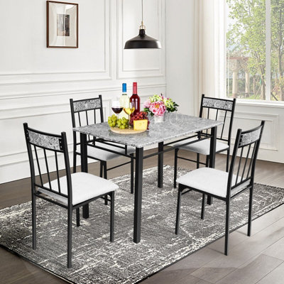 COSTWAY 5 PCS Dining Set Modern Kitchen Table w/ Marble Top & 4 Padded ...