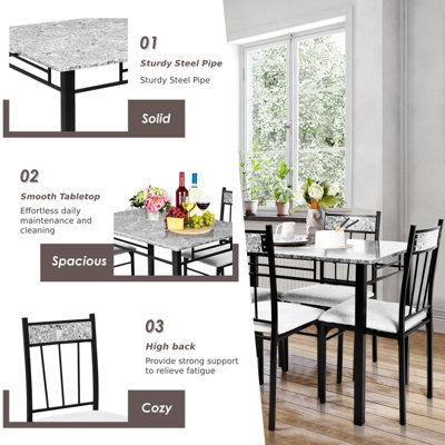 COSTWAY 5 PCS Dining Set Modern Kitchen Table w/ Marble Top & 4 Padded ...