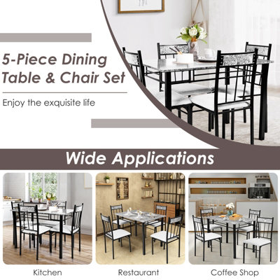 COSTWAY 5 PCS Dining Set Modern Kitchen Table w/ Marble Top & 4 Padded ...