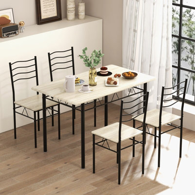 Costway 5 PCS Dining Table Set w/ Rectangular Tabletop Industrial Kitchen Table 4 Chairs Set