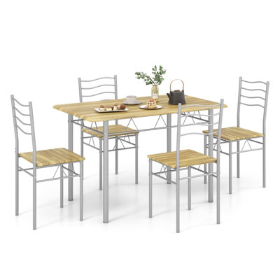 Costway 5 PCS Dining Table Set w/ Rectangular Tabletop Industrial ...