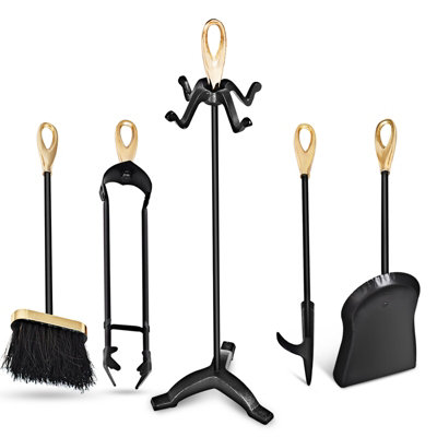 Costway 5 PCS Fire Companion Set Iron Fireplace Fireside Tool Brush Poker Tongs Shovel Price Comparisons | Compare The Build
