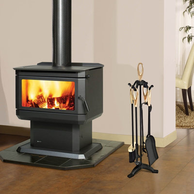 Costway 5 PCS Fire Companion Set Iron Fireplace Fireside Tool Brush Poker Tongs Shovel - 3