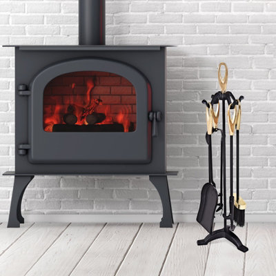 Costway 5 PCS Fire Companion Set Iron Fireplace Fireside Tool Brush Poker Tongs Shovel - 5