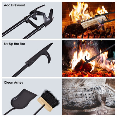Costway 5 PCS Fire Companion Set Iron Fireplace Fireside Tool Brush Poker Tongs Shovel - 7