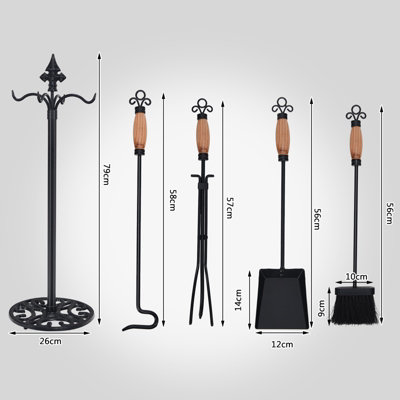 Costway 5 PCS Fire Companion Set Iron Fireplace Fireside Tools Brush Poker Tongs Shove Set