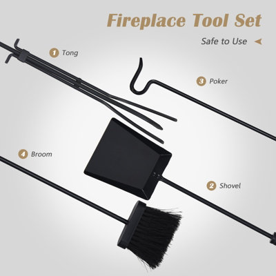 Costway 5 PCS Fire Companion Set Iron Fireplace Fireside Tools Brush Poker Tongs Shove Set - 3