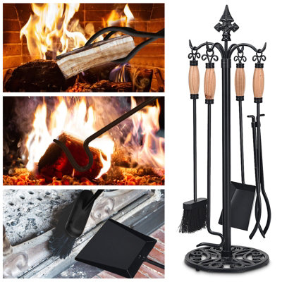 Costway 5 PCS Fire Companion Set Iron Fireplace Fireside Tools Brush Poker Tongs Shove Set - 4