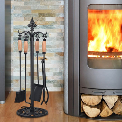 Costway 5 PCS Fire Companion Set Iron Fireplace Fireside Tools Brush Poker Tongs Shove Set - 7