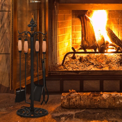 Costway 5 PCS Fire Companion Set Iron Fireplace Fireside Tools Brush Poker Tongs Shove Set - 8