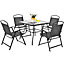 Costway 5 Pcs Folding Dining Table Set 4 Chairs Tempered Glass Table w/ Umbrella Hole