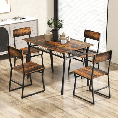 Costway 5 PCS Industrial Dining Table Set Rectangular Kitchen Table W