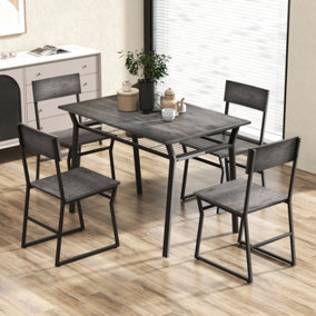 Costway 5 PCS Industrial Dining Table Set Rectangular Kitchen Table W/ 4 Chairs Metal Frame