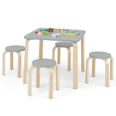 Costway 5 PCS Kids Table Chair Set Square Table 4 Round Chairs w Non slip Foot Pads DIY at B Q