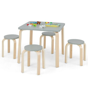 Costway 5 PCS Kids Table & Chair Set Square Table & 4 Round Chairs w/ Non-slip Foot Pads