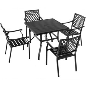 Costway 5 PCS Metal Patio Dining Furniture Set Square Dining Table w/ Umbrella Hole