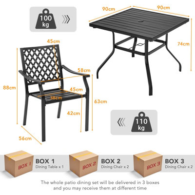 Costway 5 PCS Metal Patio Dining Furniture Set Square Dining Table w/ Umbrella Hole