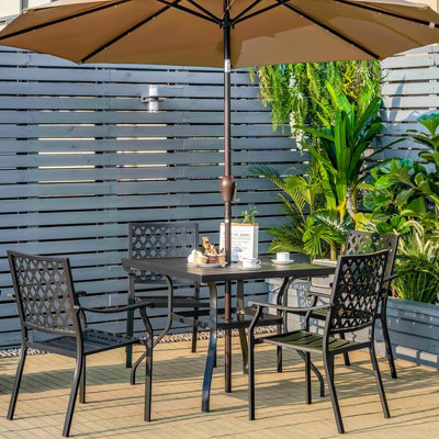 Costway 5 PCS Metal Patio Dining Furniture Set Square Dining Table w/ Umbrella Hole - 3