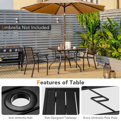 Costway 5 PCS Metal Patio Dining Furniture Set Square Dining Table w/ Umbrella Hole - 9