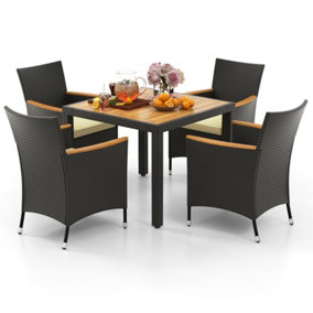 COSTWAY 5 PCS Patio Dining Table Set for 4 Rattan Conversation Set w/ Umbrella Hole