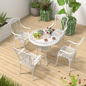 Costway 5 Peice Patio Dining Table Chairs Set Cast Aluminium Garden Bistro Furniture Set with Umbrella Hole