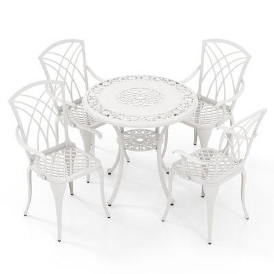 Costway 5 Peice Patio Dining Table Chairs Set Cast Aluminium Garden Bistro Furniture Set with Umbrella Hole