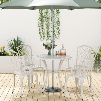 Costway 5 Peice Patio Dining Table Chairs Set Cast Aluminium Garden Bistro Furniture Set with Umbrella