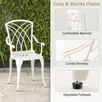 Costway 5 Peice Patio Dining Table Chairs Set Cast Aluminium Garden Bistro Furniture Set with Umbrella Hole - 8