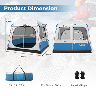 Costway 5-person Camping Tent Waterproof Portable Family Tent w/ Mesh Door