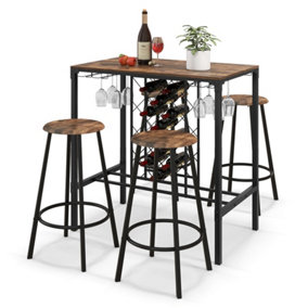 Costway 5-Piece Bar Height Dining Set 4-Person Bar Table & Stools Set w/ Wine Racks