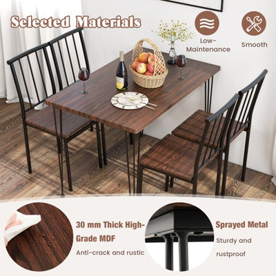 Costway 5 Piece Dining Table Set Kitchen Table 4 Chairs Set with Metal Frame