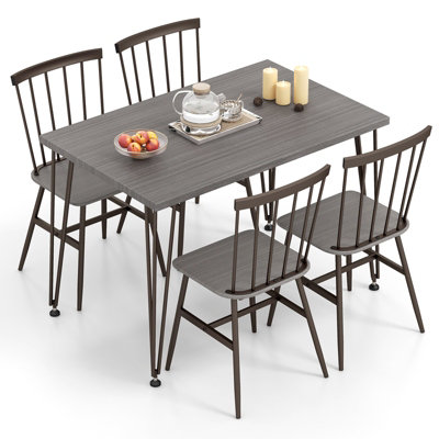 COSTWAY 5-Piece Dining Table Set Rectangular Kitchen Table & 4 Chairs w ...