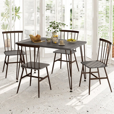 COSTWAY 5-Piece Dining Table Set Rectangular Kitchen Table & 4 Chairs w ...