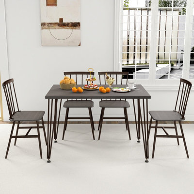 COSTWAY 5-Piece Dining Table Set Rectangular Kitchen Table & 4 Chairs w ...
