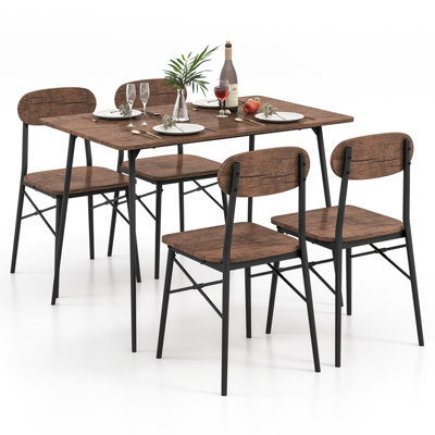 Costway 5 Piece Dining Table Set Rectangular Table & 4 Chairs Kitchen Wooden Furniture