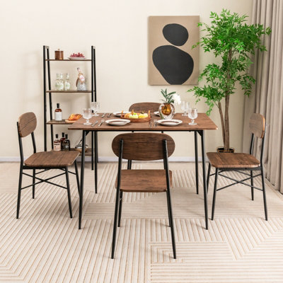 Costway 5 Piece Dining Table Set Rectangular Table & 4 Chairs Kitchen Wooden Furniture