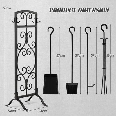 Costway 5 Piece Fireplace Tool Set Fire Place Accessories with Easy-To-Grab Handles