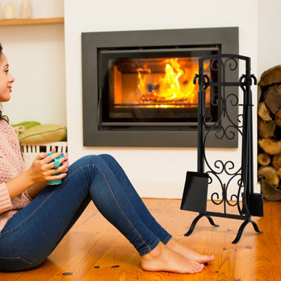 Costway 5 Piece Fireplace Tool Set Fire Place Accessories with Easy-To-Grab Handles - 4