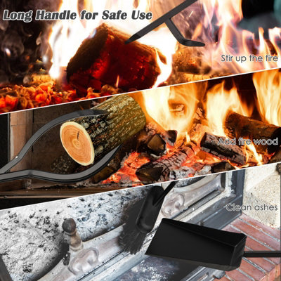 Costway 5 Piece Fireplace Tool Set Fire Place Accessories with Easy-To-Grab Handles - 5